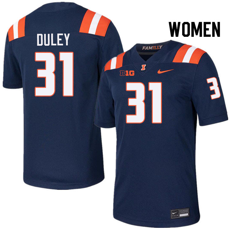 Women #31 Declan Duley Illinois Fighting Illini College Football Jerseys Stitched-Navy